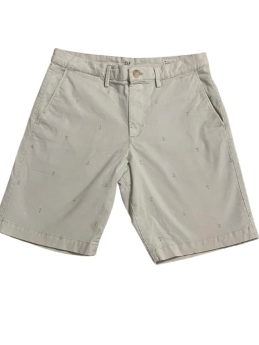 GAP Essential Khaki Shorts Men's 30 Tan Anchor Print Flat Front 10"